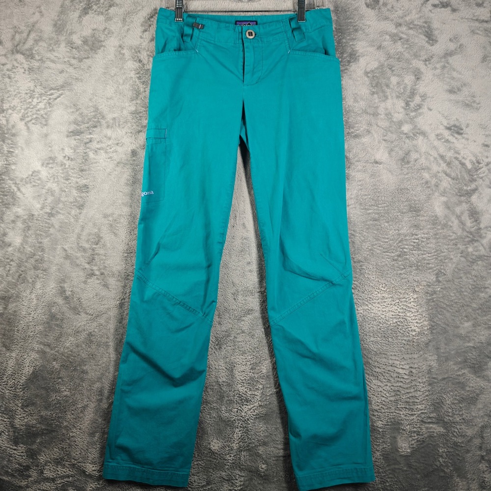 Patagonia Venga Rock Pants Women 4 Teal Organic Cotton Climbing Hiking 83085